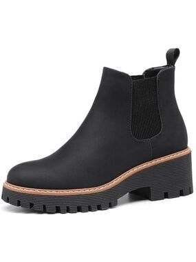 Womens Chunky Platform Chelsea Ankle Boots Suede Slip On Low Wedge Heel